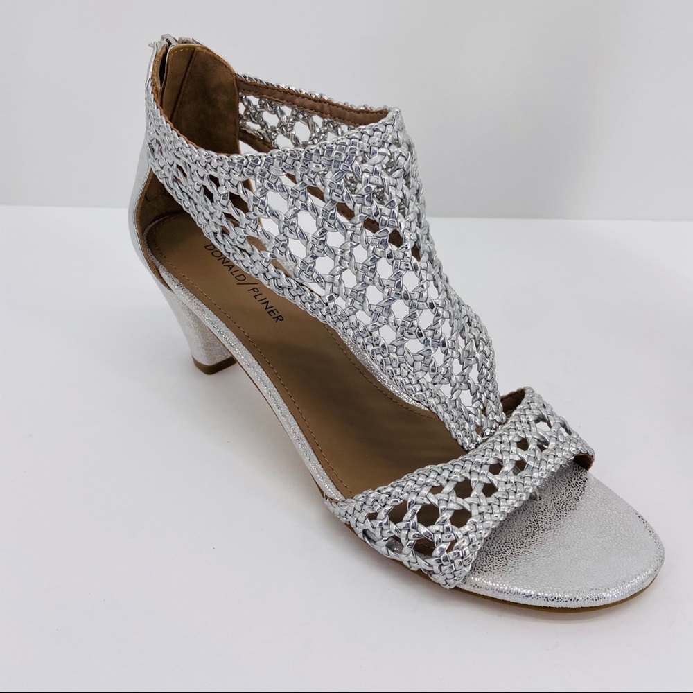 Donald J Pliner Silver Woven Zip Heel Verona Heels - Picture 4 of 8